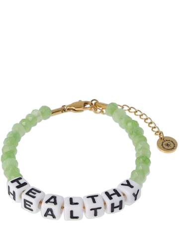 SPORTY & RICH Healthy Bead Bracelet in green / white