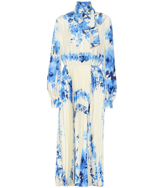 Valentino Floral silk-twill midi dress in blue