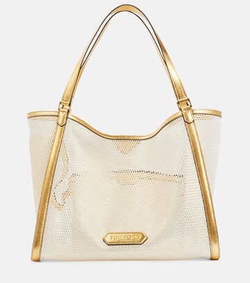 tom ford leather-trimmed mesh tote bag in metallic