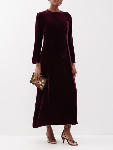 asceno - jodie velvet midi dress - womens - burgundy