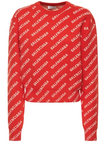 BALENCIAGA All Over Mini Logo Wool & Cotton Sweater in red / white