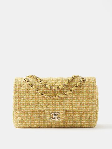 matches x sellier - chanel 2.55 medium tweed shoulder bag - womens - yellow