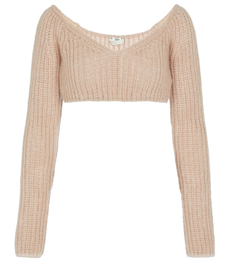FENDI Mohair and silk-blend cropped sweater in pink