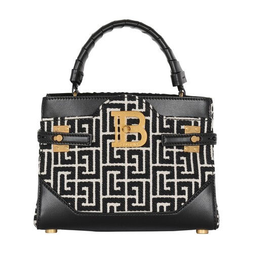 Balmain B-Buzz 22 Top Handle bag in leather with jacquard monogram in noir