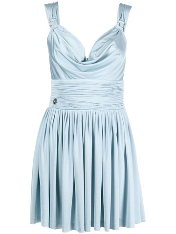 philipp plein draped-neck pleated mini dress - blue