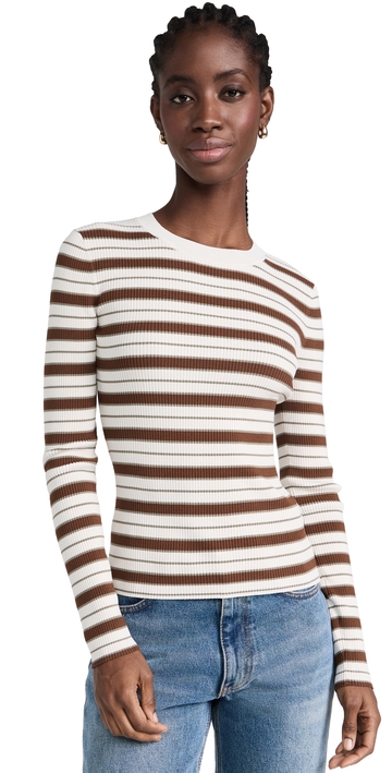 frame stripe crew sweater mocha multi xs