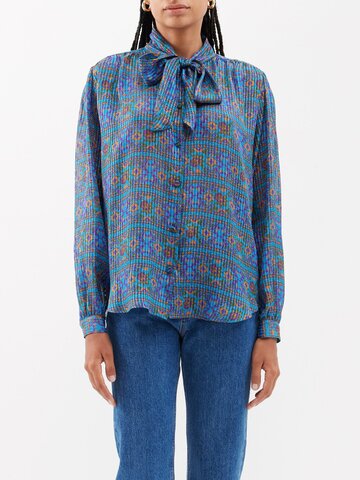 blazé milano - x cabana missouri floral-print silk-blend blouse - womens - blue multi