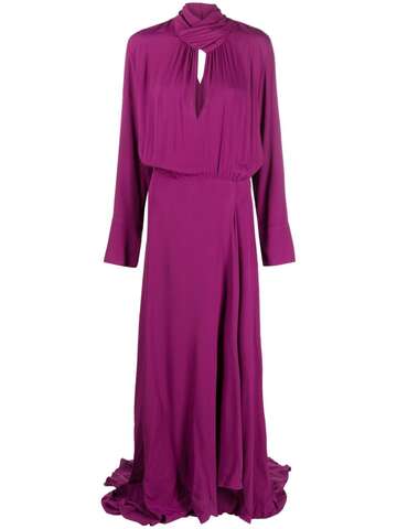 federica tosi draped keyhole-neck silk blend dress - purple