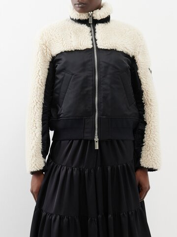 sacai - faux-shearling and nylon bomber jacket - womens - black cream