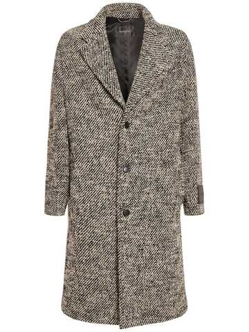 versace diagonal wool long coat in black / white