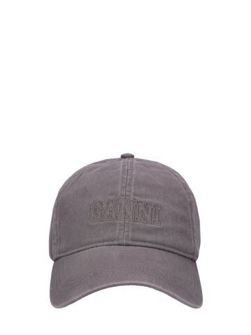 ganni cotton baseball cap in gray