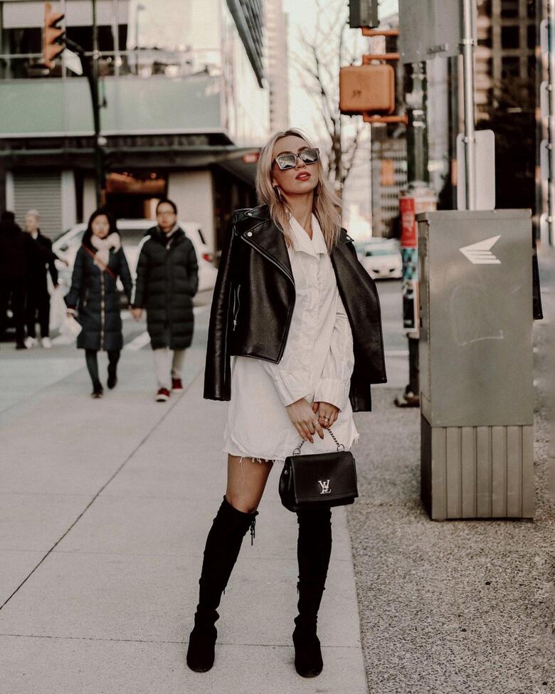 jessica luxe, blogger, sunglasses, jacket, dress, bag, shoes, fall ...