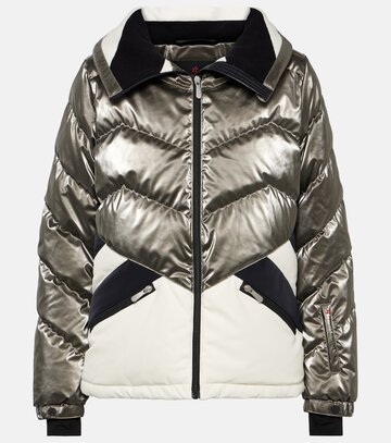 perfect moment duvet quilted ski jacket in silver