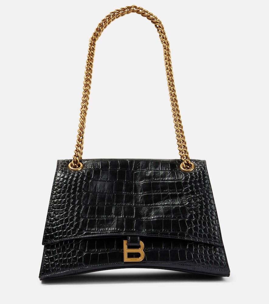 Balenciaga Crush Medium croc-effect leather shoulder bag in black