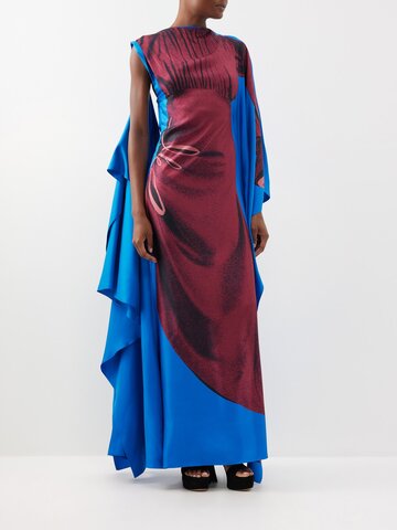 roksanda - senvu dress-print draped-twill gown - womens - blue print