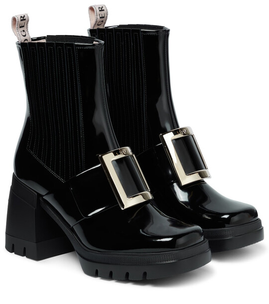 Roger Vivier Viv' Rangers 95 patent leather ankle boots in black