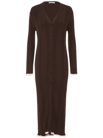 CASASOLA Emiliana Silk & Cotton Cardigan Dress in brown
