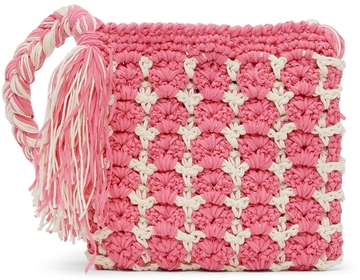 marco rambaldi pink & white crochet shoulder bag