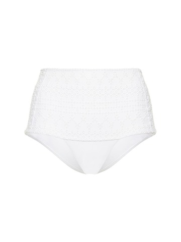ERMANNO SCERVINO Embroidered High Waist Bikini Bottoms in white