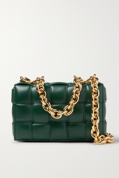 BOTTEGA VENETA - Cassette Chain-embellished Padded Intrecciato Leather Shoulder Bag - Green