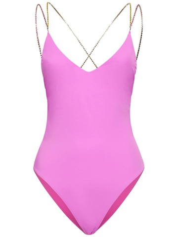 GCDS Bling Embellished One Piece Swimsuit in fuchsia