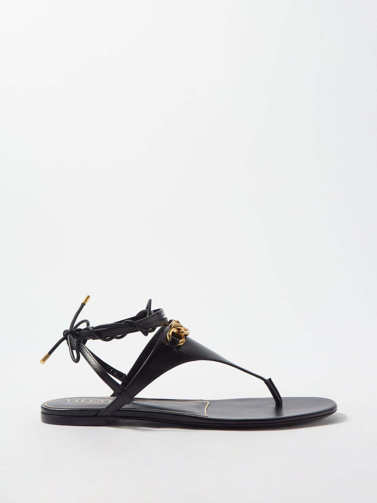 Valentino Garavani - V-logo Leather Flat Sandals - Womens - Black