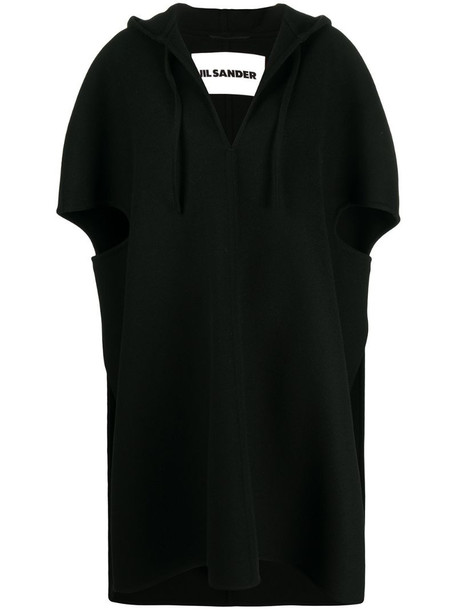 Jil Sander hooded v-neck cape in black