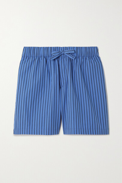 Tekla - Striped Organic Cotton-poplin Pajama Shorts - Blue