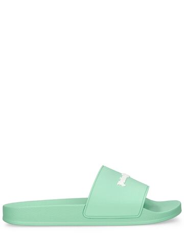 palm angels essential logo rubber pool slide sandals in green