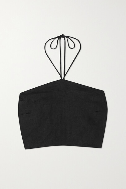 Faithfull The Brand - Calipo Cropped Shirred Linen Halterneck Top - Black