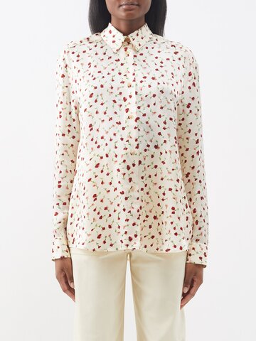 khaite - argo floral-print satin shirt - womens - natural