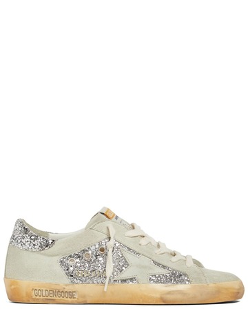 GOLDEN GOOSE 20mm Super Star Glittered Sneakers in silver