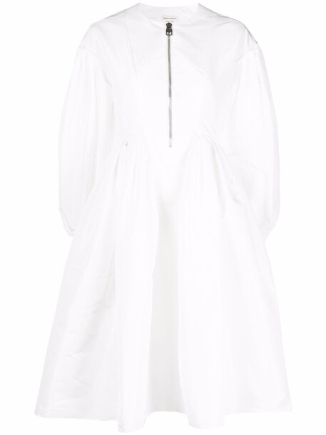 Alexander McQueen zip-up puff-sleeve dress - White