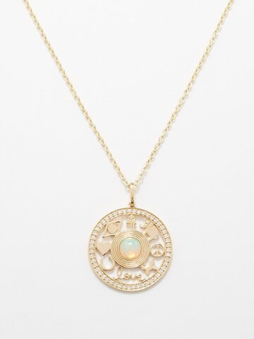 sydney evan - icon diamond, opal & 14kt gold necklace - womens - gold multi