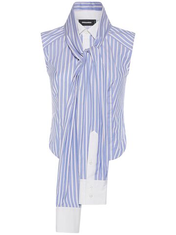 dsquared2 striped cotton sleeveless knotted shirt in blue / white