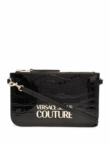 Versace Jeans Couture logo-letter crocodile-embossed bag - Black