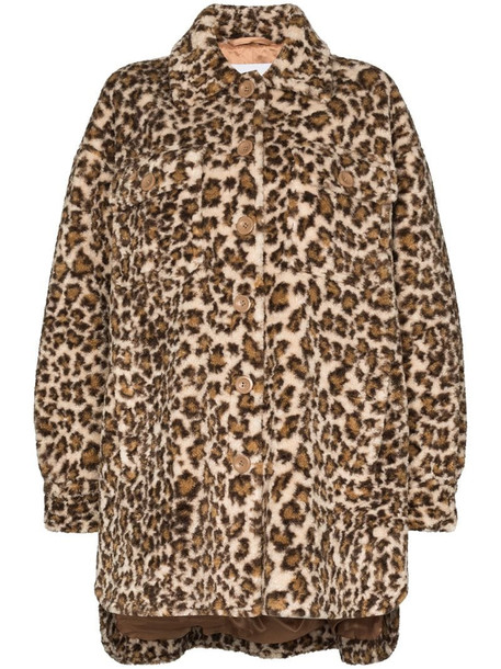 STAND STUDIO Sabi leopard-print faux shearling coat in brown