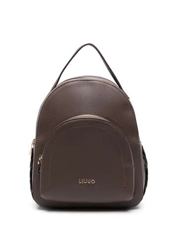 liu jo logo-plaque faux-leather backpack - brown