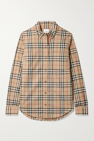 burberry - checked cotton-blend shirt - brown