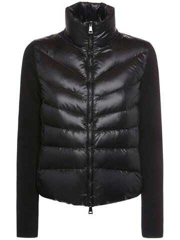 moncler tricot wool knit & nylon down cardigan in black