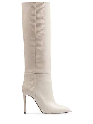 PARIS TEXAS 105mm Lizard Embossed Leather Tall Boots in cream