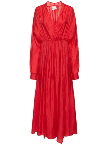 forte_forte habotai silk long sleeve maxi dress in red