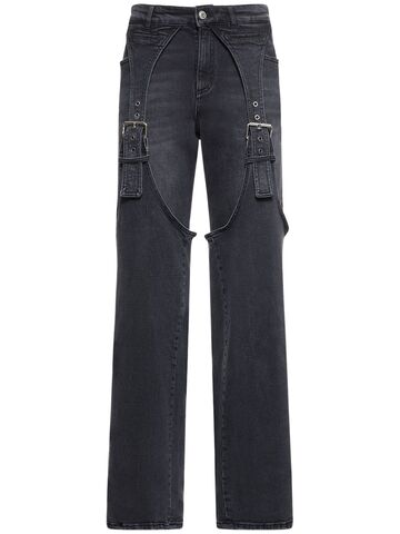 BLUMARINE Denim Wide Jeans W/ Suspenders in grey