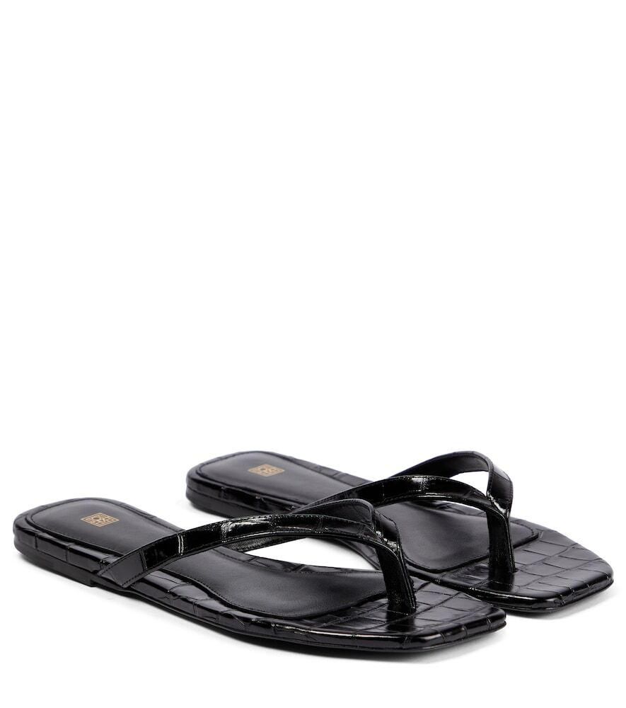 Totême Croc-effect leather thong sandals in black