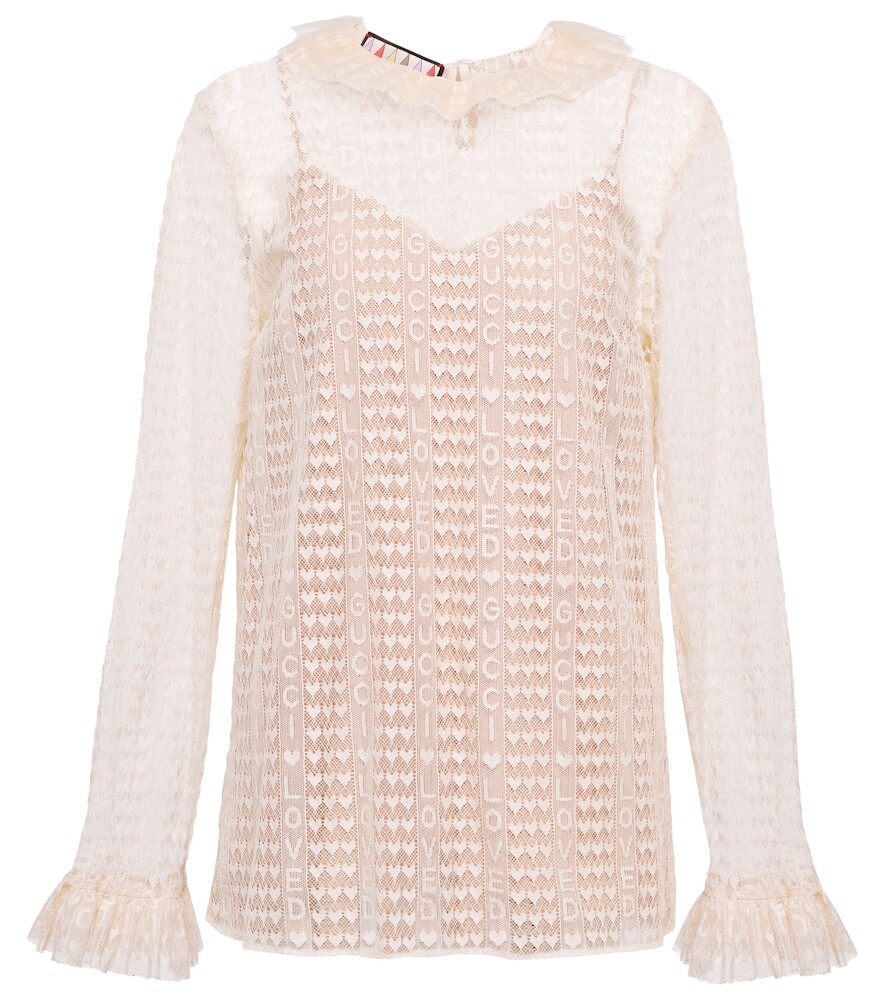 Gucci Frill-trimmed lace blouse in beige