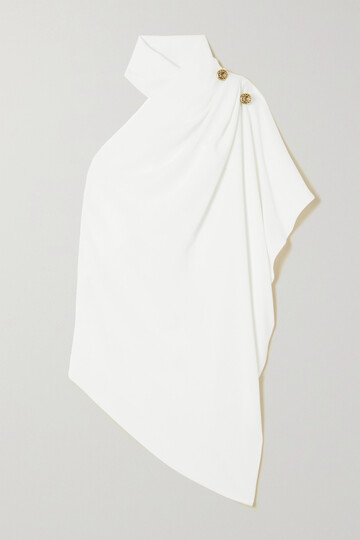 elie saab - one-sleeve draped crepe top - white