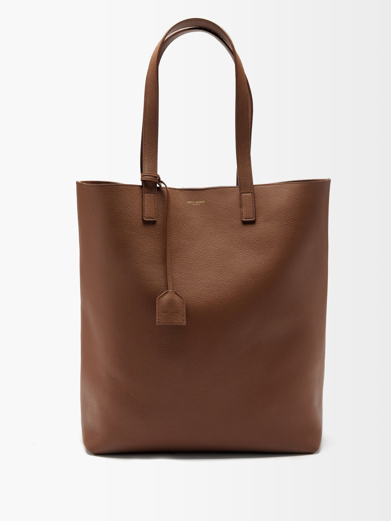 Saint Laurent - Foiled-logo Grained-leather Tote - Mens - Brown