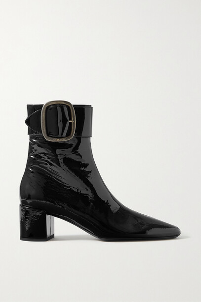 SAINT LAURENT - Joplin Buckled Patent-leather Ankle Boots - Black