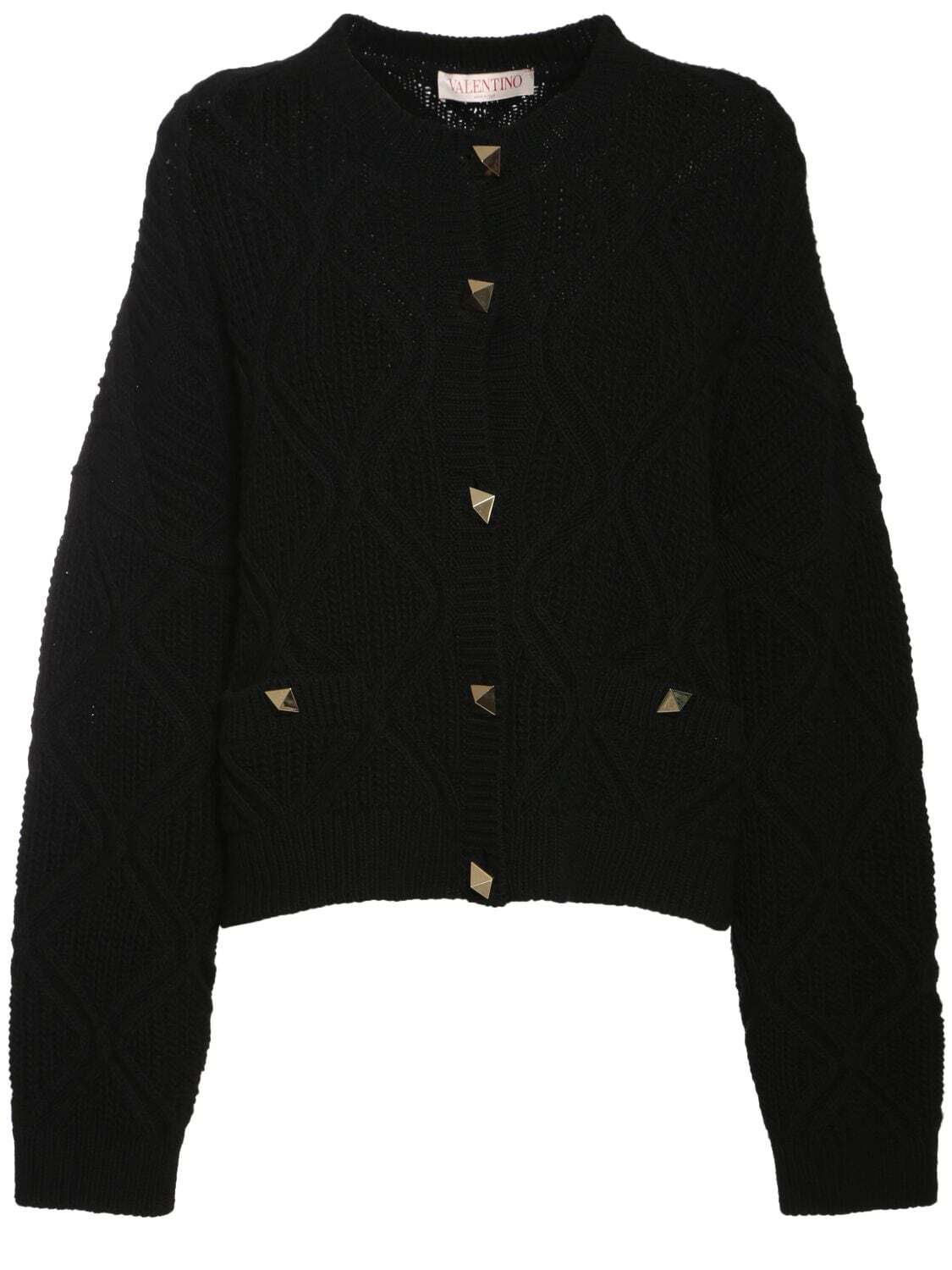 VALENTINO Geometric Cashmere & Wool Knit Cardigan in black