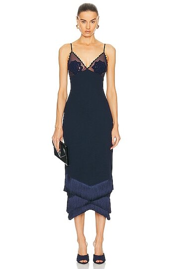 patbo embroidered crochet midi dress in navy